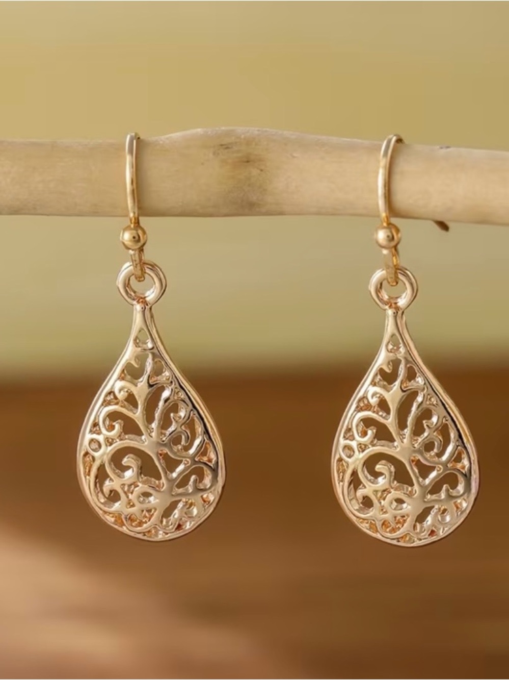 Gold Filigree Teardrop Dangle Earrings - Women Jewelry